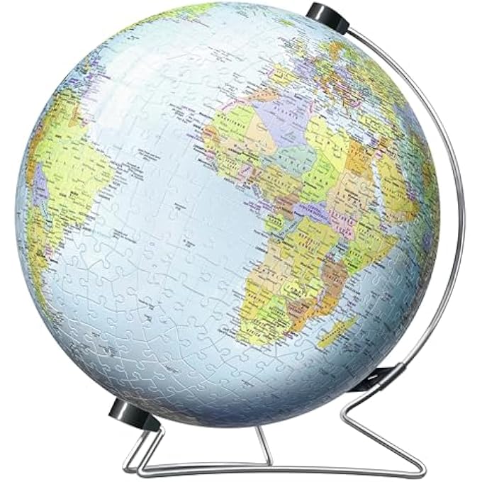 540‑PIECE 3D GLOBE PUZZLE THE WORLD ON V‑STAND  ROTATING V‑STAND, NO GLUE, EASYCLICK INTERLOCK PLASTIC PIECES, EDUCATIONAL MAP SPHERE FOR AGES 10+ | 12436‑7 - Image 1